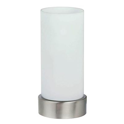 Stolní dekorativní lampa VÝPRODEJ Stolní lampa, základna kov, povrch chrom, difuzor opálové sklo, pro žárovku 1x40W, E14, 230V, IP20, d=110mm, h=240mm, s dotyk.vypínačem