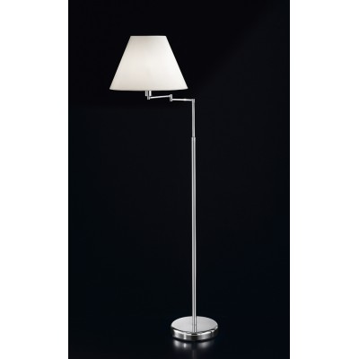 BABENER FL Stojací lampa, dvě ramena, otočná, těleso kov, povrch chorm lesk, stínítko textil bílá, pro žárovku 1x60W, E27, 230V, IP20, rozměry d=450mm, h=1300-1700mm, vč vypínače na tělese.