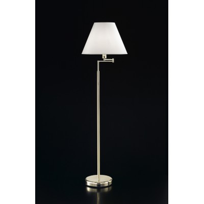 BABENER FL Stojací lampa, dvě ramena, otočná, těleso kov, povrch zlatá lesk, stínítko textil bílá, pro žárovku 1x60W, E27, 230V, IP20, rozměry d=450mm, h=1300-1700mm, vč vypínače na tělese.