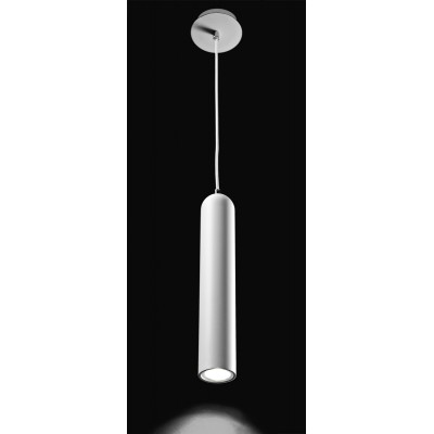 BERNECK Závěsné bodové svítidlo, těleso kov, povrch bílá s chromovými detaily, pro žárovku 1x7W, GU10, 230V, IP20, d=100mm h=350mm, vč. závěsného kabelu s textilním bílým úpletem l=1200mm, lze zkrátit.