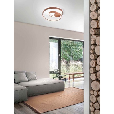 RAPPEN PL 55W CCT Stropní svítidlo, základna hliník, povrch skořicová mat, dif. plast opál, LED 55W, 4400lm, přepín. CCT teplá 3000K/neutr 4000K/denní 6000K, stmív. TRIAC, Ra80, 230V, IP20, rozměry d=600mm, h=270mm.
