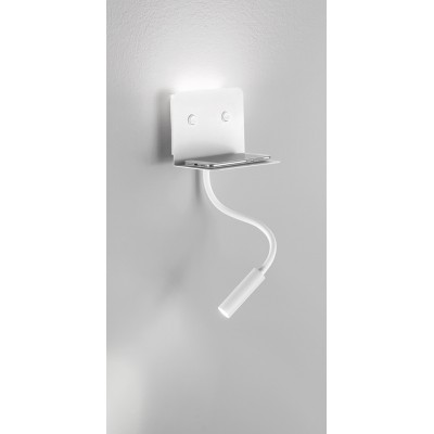 SACKIN Nástěnné svítidlo, nastavitelný směr svícení, flexibilní rameno, těleso kov, povrch bílá mat, difuzor plast opál, LED 6W, 309lm + 3W,147lm, teplá 3000K, rozměry 500x125x165mm, vč. USB připojení.