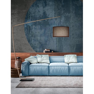 BOCHOLT Stojací oblouková lampa, těleso kov, povrch bronz mat, stínítiko textil hnědá, pro žárovku 1x40W, E27, 230V, IP20, rozměry stínítka: d=500mm, h=300mm; lampy:  h=1850mm.