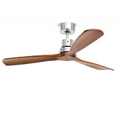 BOIZEN Stropní ventilátor, základna kov, povrch chrom, 3 lopatky tmavé dřevo, 3 rychlosti, 230V, IP20, 50 dB, rozměry d=1300mm, h=340mm.
