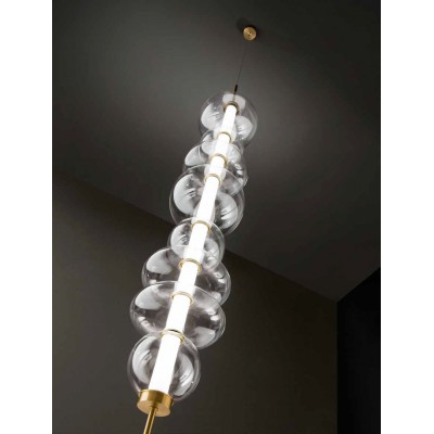 DENIT PL 37W Stropní svítidlo, těleso hliník, povrch broušená zlatá, dif plast opál, krycí sklo čiré, LED 37W, 2960lm, teplá 3000K, dotyk stmív, 230V, IP20, tř.3, rozměry d=200mm, h=1125mm, upevnění k zemi.