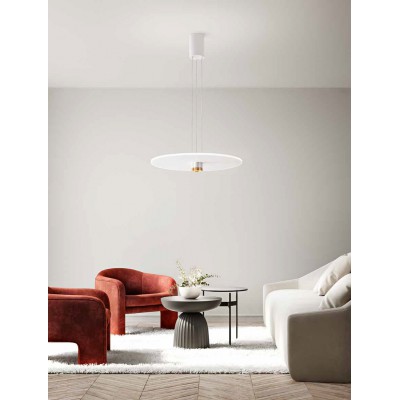 ZELIAS HL 50W Závěsné svítidlo, lustr, těleso hliník, povrch broušená zlatá + bílá, dif plast opál, LED 50W, 3500lm, teplá 3000K, stmív, Ra80, 230V, IP20, tř.1, d=710mm, h=90mm, vč závěs lanka l=2260mm, lze zkr.