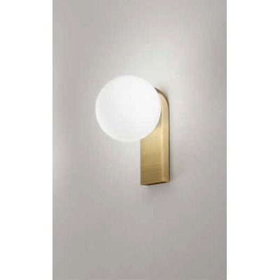 SPORI WL/PL 8W IP44 Nástěnné svítidlo, těleso hliník, povrch broušená mosaz, difuzor sklo opál, LED 8W, 956lm, teplá 3000K, Ra90, 230V, IP44, tř.1, rozměry d=130mm, základna 142x220x17mm.