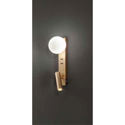 MATUSO WL 1x9W, G9 + LED 3W Nástěnné svítidlo, nast. směr svícení, těleso kov, povrch zlatá broušená, dif sklo opál, pro žárovku 1x9W, G9, + LED 3W, 240lm, teplá 3000K, Ra90, IP20, tř.1, rozměry 280x45x125mm, vč. USB připojení.