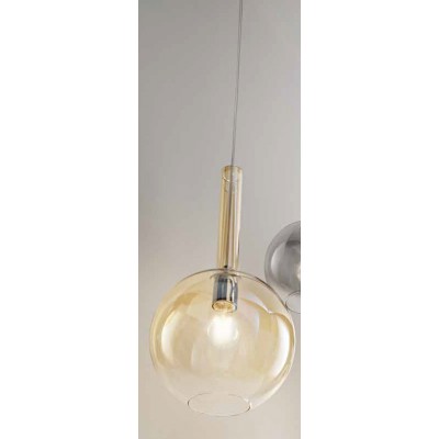 CATINO HL 1x40W E27 Závěsné svítidlo, základna kov, povrch chrom, stínítko sklo jantarové, pro žárovku 1x40W, E27, 230V, IP20, tř.1, rozměry d=200mm, h=350mm, vč závěs kabelu l=2500mm, lze zkr.