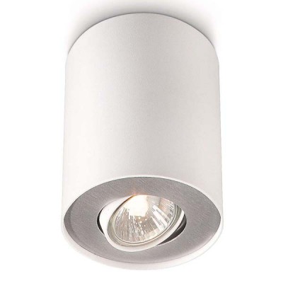 PILLAR 1X35W GU10 VÝPRODEJ Stropní, přisazené, bodové svítidlo výklopné +-20°, těleso kov, povrch bílá + hliník šedostříbrná, pro žárovku 1x35W, GU10 ES50, 230V, IP20, symb"F", 120x103x103mm
