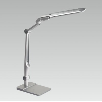 ARMENT LED 10W, CCT Stolní lampa, nastav směr svícení, těleso plast stříbrná a bílá, LED 10W, 470lm, přepín teplota CCT teplá 3000K, neutrální 4500K, denní 6300K, stmív, 230V, IP20, tř.3, 500x562mm.