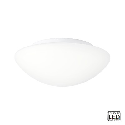 KLOFAN LED Stropní svítidlo, základna kov, povrch bílá, difuzor sklo opál, LED 12W, neutrální 4000K, 750lm,  230V, do koupelny IP44, tř.1, rozměry d=220mm, h=100mm.