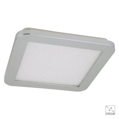 HERMAN SQ Stropní, čtvercové svítidlo, těleso kov, povrch chrom, difuzor plast opál s detailem z krystalů, LED 24W, neutrální 4000K, 1800lm, Ra80, 230V, do koupelny IP44, rozměry 400x400x25mm.