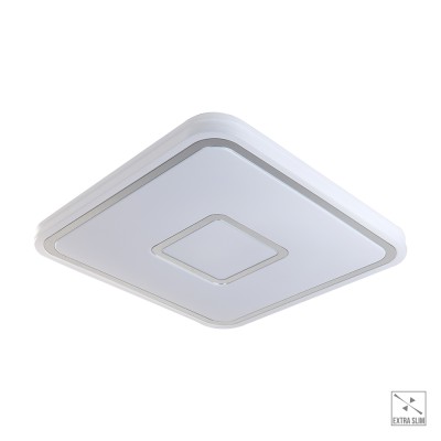 KORES SQ Stropní přisazené, čtvercové svítidlo, těleso kov, povrch bílá a chrom, difuzor plast opál, LED 48W, neutrální 4000K, 5250lm, Ra80, 230V, IP20, tř.1, rozměry 530x530x65mm.