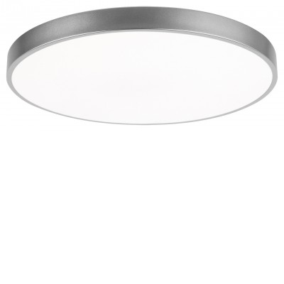 CAPSELA 36W Stropní svítidlo, těleso kov, povrch stříbrná, difuzor plast opál, LED 36W, teplá 3000K, 2600lm, 230V, IP20, tř.1, rozměry d=400mm, h=50mm.