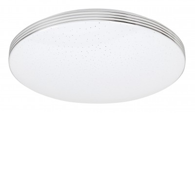 POZZUOLI VÝPRODEJ Stropní přisazené svítidlo, základna kov, povrch bílá, chrom, difuzor plast opál, efekt hvězdné oblohy, LED 18W, 1350lm, neutrální 4000K, 230V, IP20, tř.1. rozměry d=350mm, h=60mm.