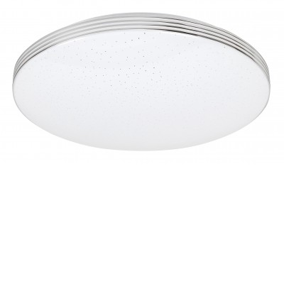 POZZUOLI Stropní přisazené svítidlo, základna kov, povrch bílá, chrom, difuzor plast opál, efekt hvězdné oblohy, LED 18W, 1350lm, neutrální 4000K, 230V, IP20, tř.1. rozměry d=350mm, h=60mm.