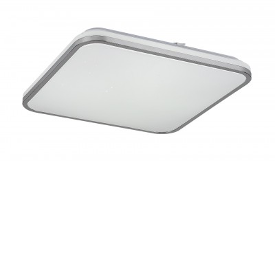 BORAGO SQ, 72W, CCT Stropní svítidlo, čtvercové, těleso kov, povrch chrom, difuzor plast opál se třpyt. efektem, LED 72W, dálk ovl. CCT teplá 3000K - denní 6200K, 4500lm, stmív, 230V, IP20, rozměry 455x455x75mm.