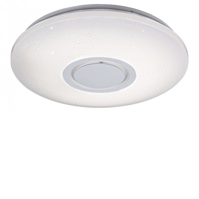 RODAN 24W, CCT, RGB, BT reproduktor Stropní svítidlo, difuzor plast opál, LED 24W, 1800lm, dálk. ovladač(součástí) nebo smart tel, Tuya, stmívatel, CCT nast teplá 3000K-denní 6500K, RGBW, BT repro, Ra80, IP20, 230V, IP20, d=400, h=90mm