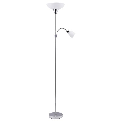 BUSTO stojací lampa CHROM LESK Stojací lampa, dvě svítidla, rameno pro žárovku 1x40W, E14, těleso kov, povrch chrom lesk, difuzor sklo opál, pro žárovku 60W, E27, 230V, IP20, tř.1. rozměry d=285mm, h=1775mm, vypínač na kab