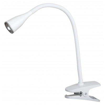 LUCC Stolní lampa s klipem, skřipcem, těleso plast, povrch bílá, flexibilní rameno, LED 4,5W, 330lm, teplá 3000K, 230V, IP20, tř.1. rozměry l=130mm, h=350mm