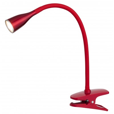 LUCC Stolní lampa s klipem, skřipcem, těleso plast, povrch červená, flexibilní rameno, LED 4,5W, 330lm, teplá 3000K, 230V, IP20, tř.1. rozměry l=130mm, h=350mm
