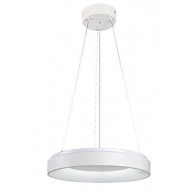 GEUM 38W, CCT Závěsné svítidlo, těleso kov, povrch bílá, dif plast opál, LED 38W, dálk ovladačem CCT nast teplota teplá 3000K - denní 6500K, 3150lm, stmív.,230V, IP20, d=480mm, vč závěs lanka l=1300mm, lze zkrátit