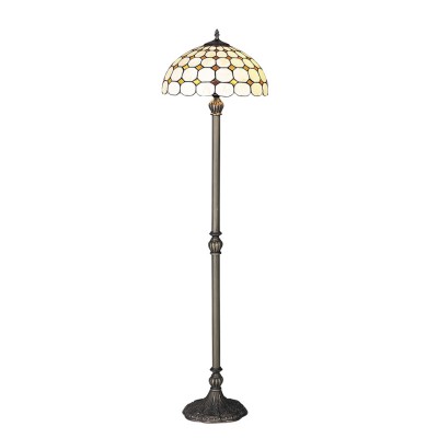 PLEVA FLOOR 2x60W E27 Stojací lampa, základna kov, povrch mosaz antická zašlá, difuzor sklo vitráž motiv mozaiky, pro žárovku 2x60W, E27, 230V, IP20, tř.1. rozměry d=400mm h=1480mm