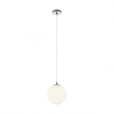 HADES 200mm Závěsné svítidlo, základna kov, povrch chrom broušený, difuzor sklo opál, pro žárovku 1x42W, E27, 230V, IP20, difuzor d=200mm, vč lankového závěsu h=1100mm, lze zkrátit