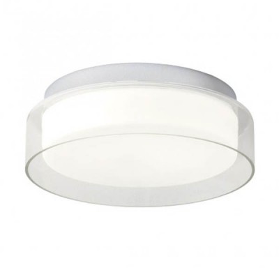 MUZININA LED 12W IP44 Stropní, přisazené svítidlo, základna hliník, povrch chrom, difuzor sklo opál, vnější krycí sklo čiré, LED 12W, 750lm, teplá 3000K 230V, do koupelny IP44, tř.1, rozměry d=300mm, h=90mm