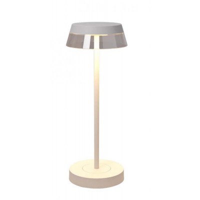 AMANITA 2,5W, IP65, CCT, 3,7V Stolní venkovní lampa, hliník, povrch bílá, stínítko plast čirý, LED 2,5W, nastav. teplota CCT teplá 2700K-3000K, dotyk. stmív, napájení USB, 3,7V baterie 3000mAh, svítí až 7h, IP65, d=120mm, h=320mm