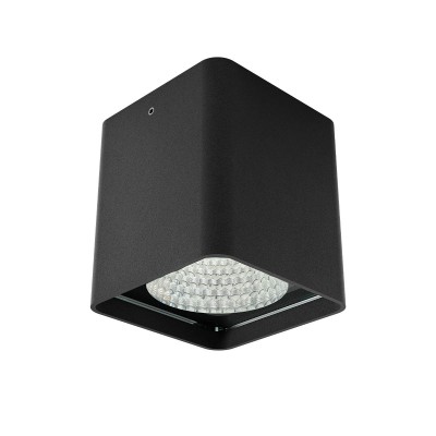 GRINDSTED SQ 19W TRIAC Stropní bodové venkovní svítidlo, těleso hliník, povrch černá mat, krycí sklo čiré, LED 19W, 1502lm, neutrální 4000K, stmív. TRIAC, vyzař. úhel 40°, Ra80, 230V, IP65, tř.1, rozměry 95x107x95mm.