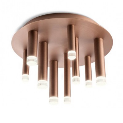 KREM Stropní svítidlo, těleso kov, povrch měděná, difuzor plast, LED 36W, teplá 3000K, 2448lm, Ra80, 230V, IP20, tř.2, rozměry d=300mm, h=236mm.