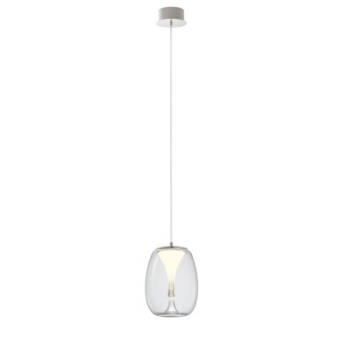 BERG HL 8W Závěsné svítidlo, základna kov, povrch chrom, difuzor plast opál, stínítko sklo čiré, LED 8W, 560lm, teplá 3000K, Ra80, 230V, IP20, tř.2, rozměry d=200mm, h=280mm, vč závěs kabelu l=1220mm, lze zkr.