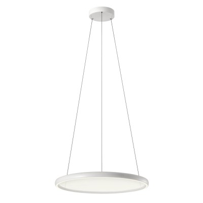 SAROS 45W+45W, CCT Závěsné svítidlo, hliník, bílá lesk, dif plast čirý, LED 45W+45W, 5435lm-5610lm, dálk. ovl. CCT teplá 2700K-denní 5000K, stmív, Ra90, 230V, IP20, tř.1, d= 805mm, vč lank. závěsu l=1500mm, lze zkr.