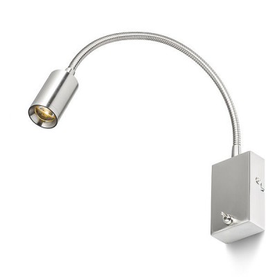 BRANDI nástěnná FLEXI Nástěnné bodové svítidlo, kov, povrch nikl mat,LED 1x3W, teplá, 210lm/cca jako 12W žár, vyzař úh 40°, 230V, IP20, tř.1, d=30mm, flexib ram, husí krk l=420mm, vč vyp