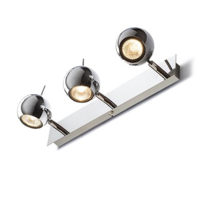 CRUMSE GU10 Nástěnné svítidlo, těleso kov, povrch chrom, pro LED žárovku 3x8W, GU10, ES50 230V, IP20, tř.1, základna 380x60mm, koule d=75mm