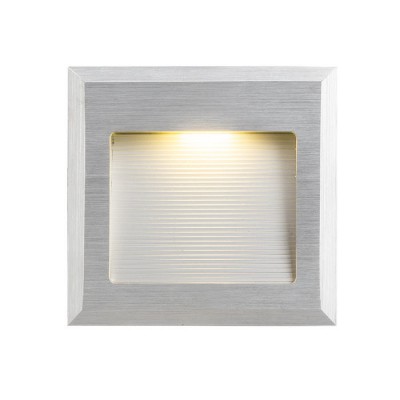 CABALA Vestavné svítidlo do stěny, těleso hliník, povrch broušený hliník, LED 1W, teplá 3000K, 96m/cca 5W žár, 350mA, IP20, tř.3, 87x87x35mm, vč. mont. boxu, svítí dolů