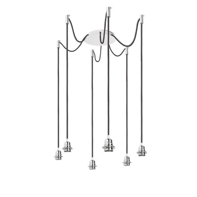 ORTEX 4 Závěsný kabel s objímkou, základna kov, povrch bílá, chromové úchyty, kabel černý, pro žárovku 6x28W, E27, 230V, IP20, tř.1, základna d=180mm, kabel l=3000mm, lze zkrátit, BEZ STÍNÍTKA