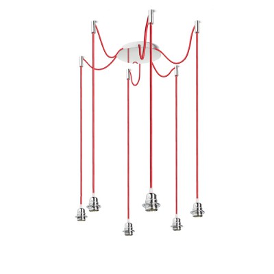 ORTEX 4 Závěsný kabel s objímkou, základna kov, povrch chrom nebo bílá, kabel opatřen chromovými úchyty, pro žárovku 6x28W, E27, 230V, IP20, tř.1, základna d=180mm, kabel l=3000mm, lze zkrátit, pouze závěs BEZ stínítka