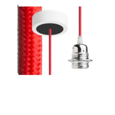 KERAS Závěsný kabel s objímkou, základna bílá/černá, kabel textilní úplet červený, objímka chrom, pro žárovku 28W, E27, 230V, IP20, tř.1, d=800mm, l=1500mm, lze zkrátit, pouze závěs BEZ STÍNÍTKA