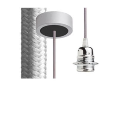 KERAS Závěsný kabel s objímkou, základna šedá/černá, kabel textilní úplet šedý, objímka chrom, pro žárovku 28W, E27, 230V, IP20, tř.1, d=800mm, l=1500mm, lze zkrátit, pouze závěs BEZ STÍNÍTKA