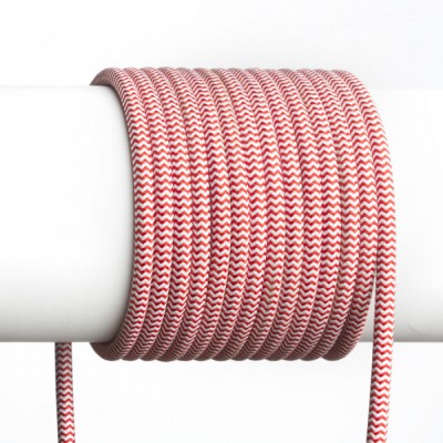 KABEL TŘIŽÍLOVÝ FLEXI 3x7,5mm Třižílový kabel s textilním úpletem, barva červenobílá vzor zig zag, 3x0,75mm, rozměry d=6,6mm, lze dodat v celku max l=25m, cena/1m