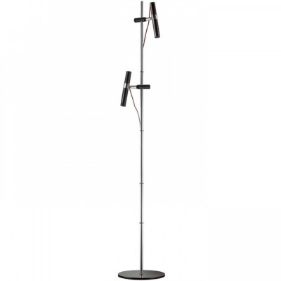 TARNO STAND Stojací lampa, nast směr svíc, těleso kov, povrch chrom lesk a lak černá mat s červenými detaily, LED 2x3W, teplá 3000K, 200lm, Ra80, 230V, IP20, tř.3. rozm d=260mm h=1510mm, vč. vypínače na kabelu