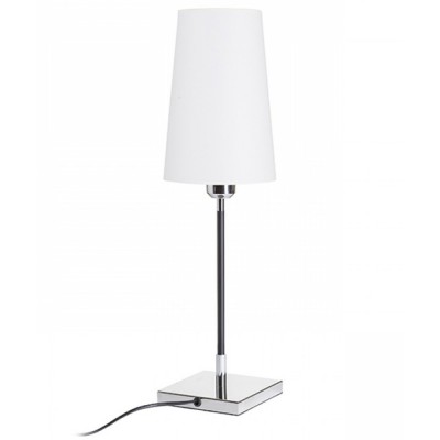 MAGADA TABLE 1X28W E27 Stolní lampa, těleso kov, povrch chrom lesk a lak černá mat, stínítko textil bílá/černá, pro žárovku 1x28W, E27, 230V, IP20, tř.2. rozměry základna 140x140mm, h=590mm, vč. vypínače na kabelu