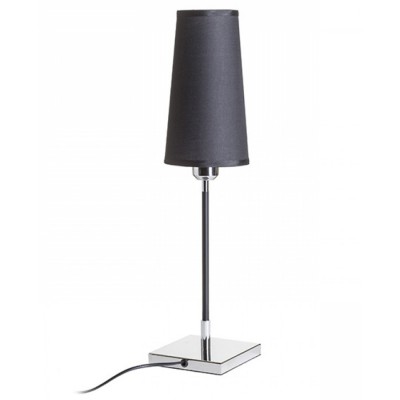 MAGADA TABLE 1x28W E27 Stolní lampa, těleso kov, povrch chrom lesk a lak černá mat, stínítko textil černá, pro žárovku 1x28W, E27, 230V, IP20, tř.2. rozměry základna 140x140mm, h=590mm, vč. vypínače na kabelu