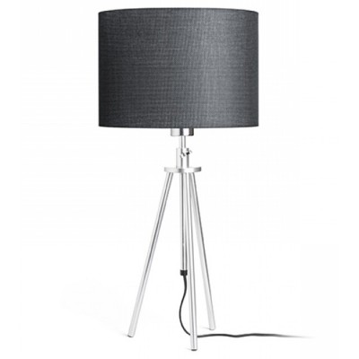 MINEA TABLE 1x42W E27 Stolní lampa, těleso hliník, povrch chrom lesk, stínítko textil černá, pro žárovku 1x42W, E27, 230V, IP20, tř.2. rozměry d=300mm h=744mm, teleskopická noha