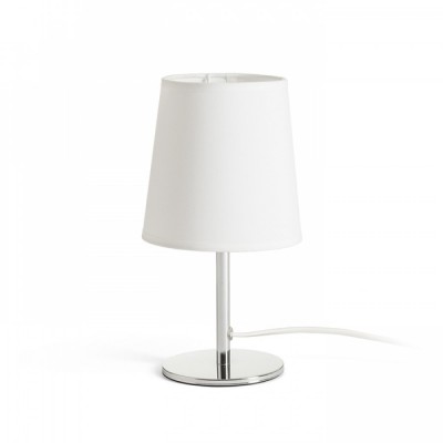 HERCENTO TL Stolní lampa, základna kov, povrch chrom, stínítko textil bílá, nebo černá, pro žárovku 1x15W, E14, 230V, IP20, tř.1, rozměry d=132mm, h=240mm, vč vypínače na kabelu