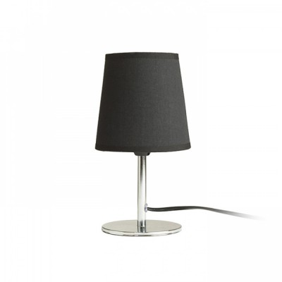 HERCENTO TL VÝPRODEJ Stolní lampa, základna kov, povrch chrom, stínítko textil černá, pro žárovku 1x15W, E14, 230V, IP20, tř.1, rozměry d=132mm, h=240mm, vč vypínače na kabelu