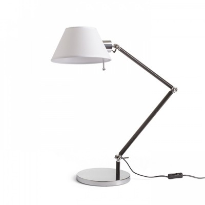 HELIKAN STOLNÍ Stolní lampa, dvě ramena, nastav směr svícení, základna kov, povrch chrom, ramena kov černá, stínítko textil bílá, pro žárovku 1x28W, E27, 230V, IP20, tř.1, 560x235x730mm, vč vypínače na kabe